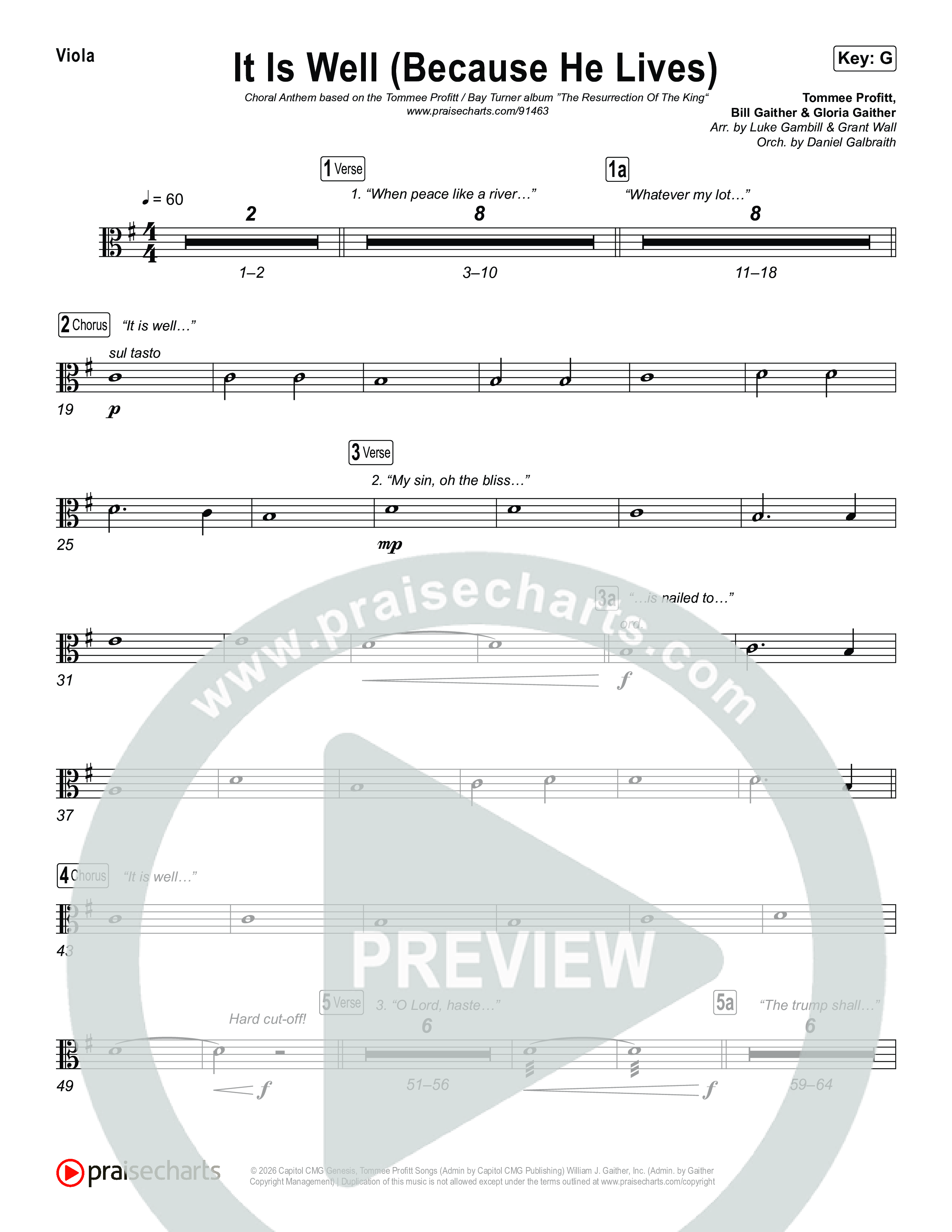 It Is Well (Because He Lives) (Choral Anthem SATB) Viola (Tommee Profitt / Bay Turner / Arr. Luke Gambill)