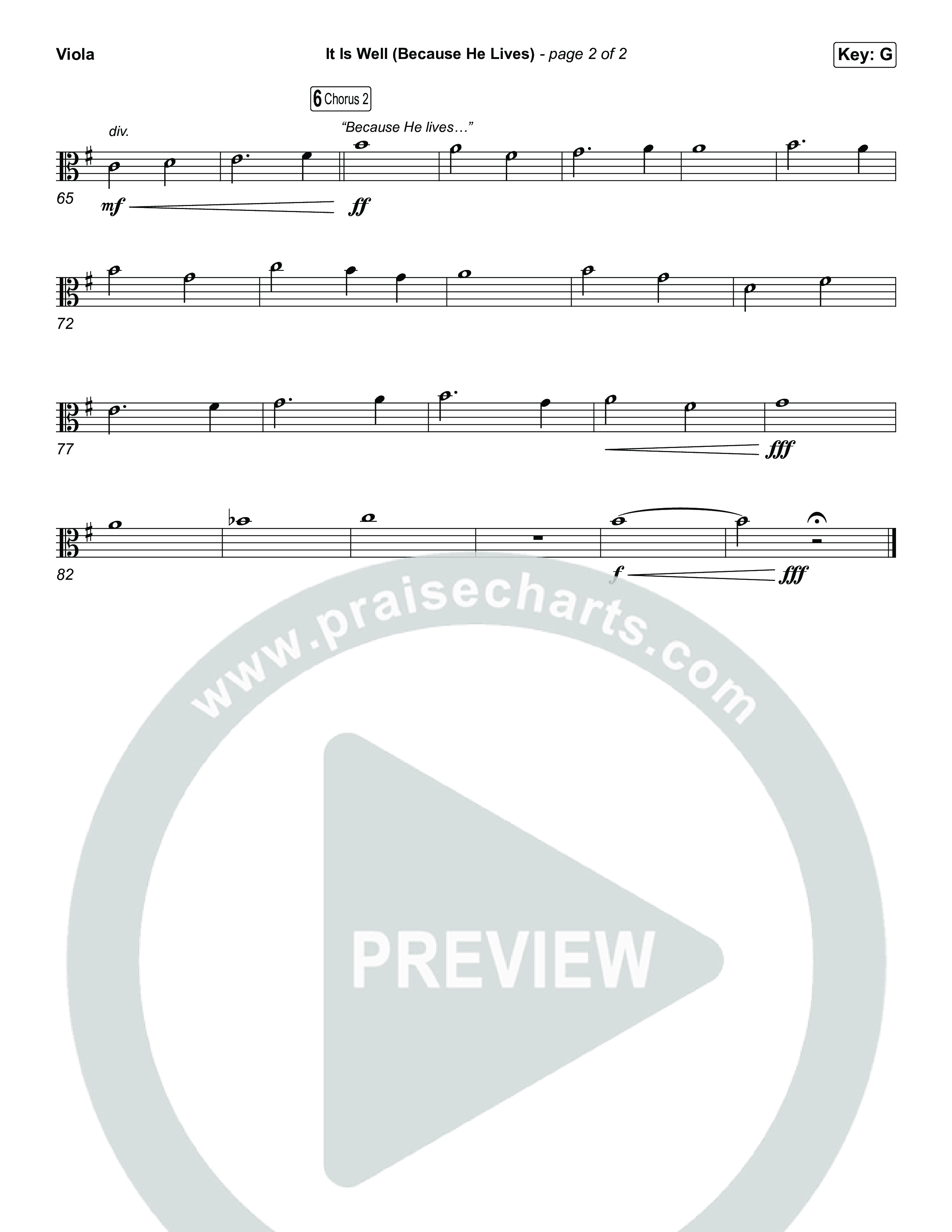 It Is Well (Because He Lives) (Choral Anthem SATB) Viola (Tommee Profitt / Bay Turner / Arr. Luke Gambill)