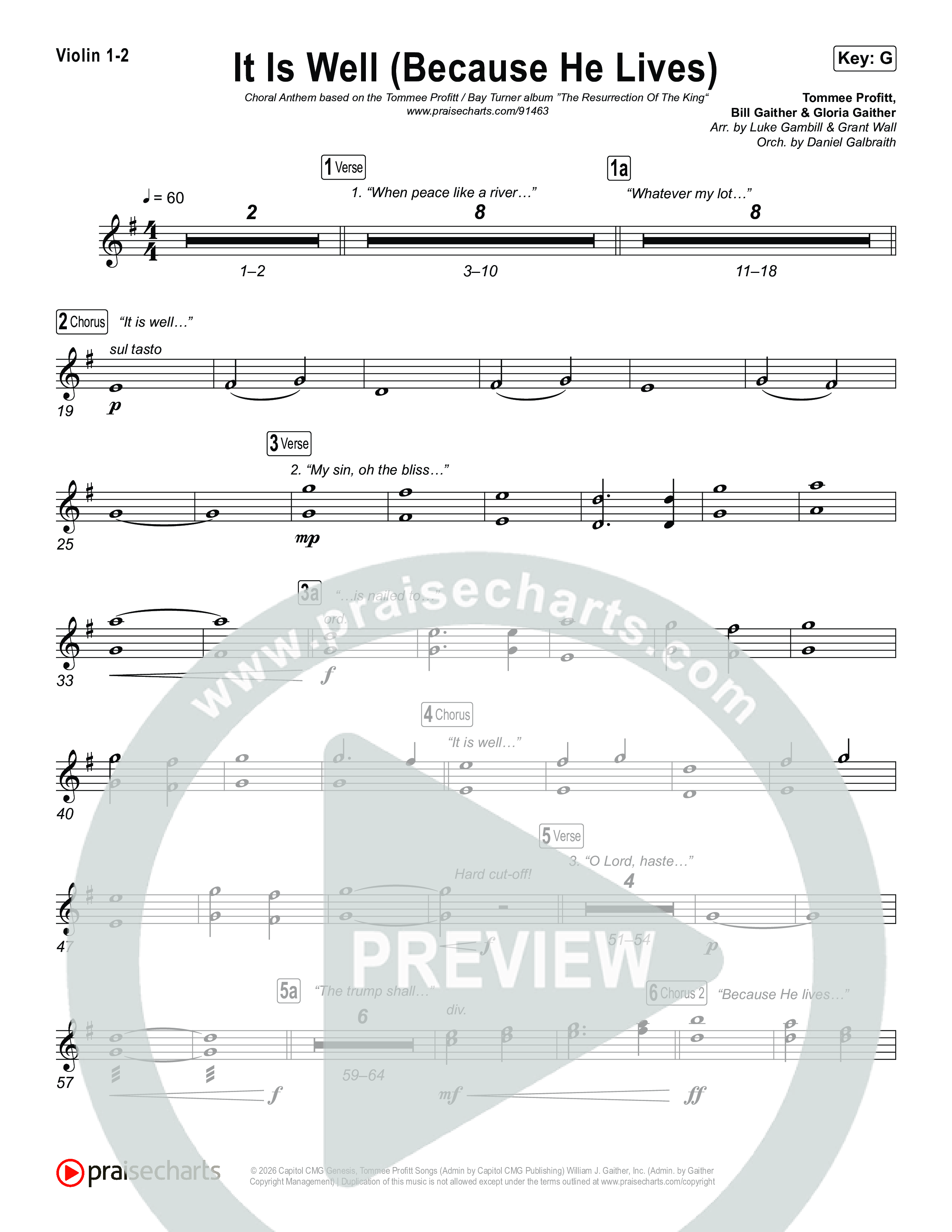 It Is Well (Because He Lives) (Choral Anthem SATB) String Pack (Tommee Profitt / Bay Turner / Arr. Luke Gambill)