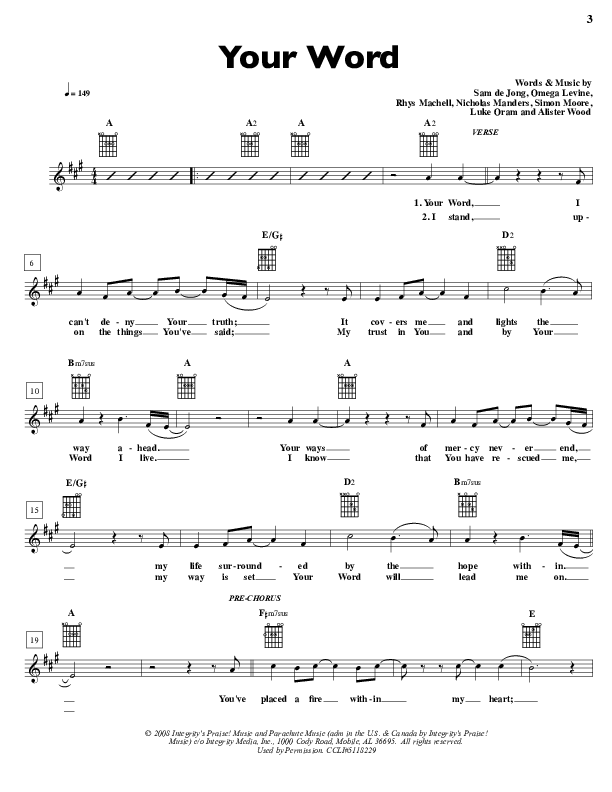 Your Word Lead Sheet (Parachute Band)