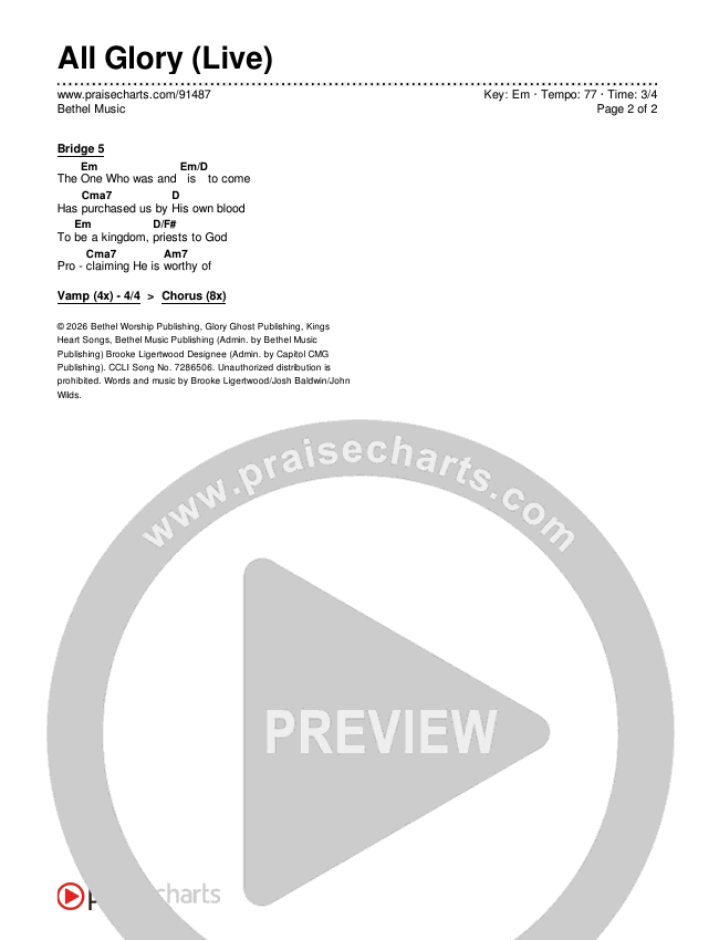 All The Glory (Live) Chords & Lyrics (Bethel Music)