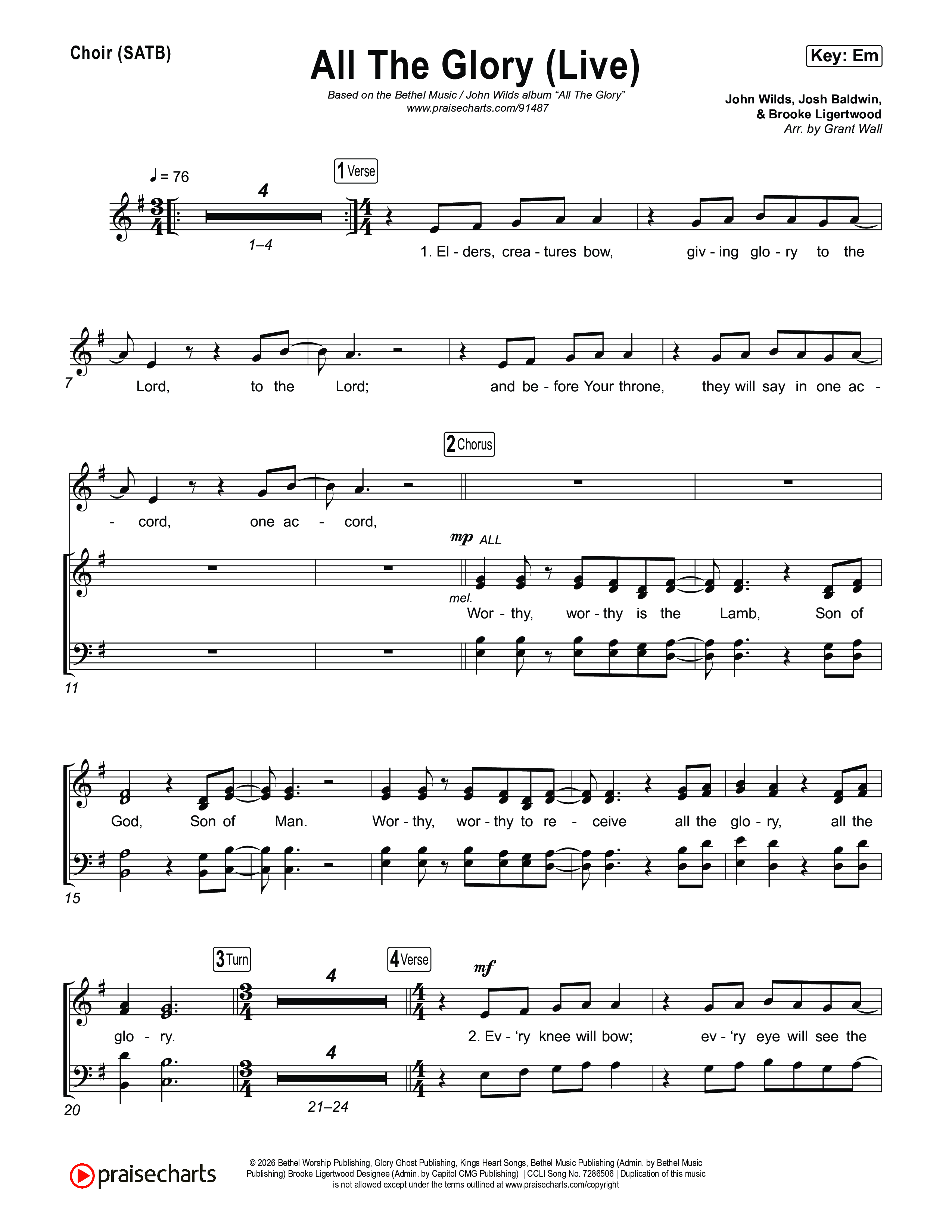All The Glory (Live) Choir Sheet (SATB) (Bethel Music)