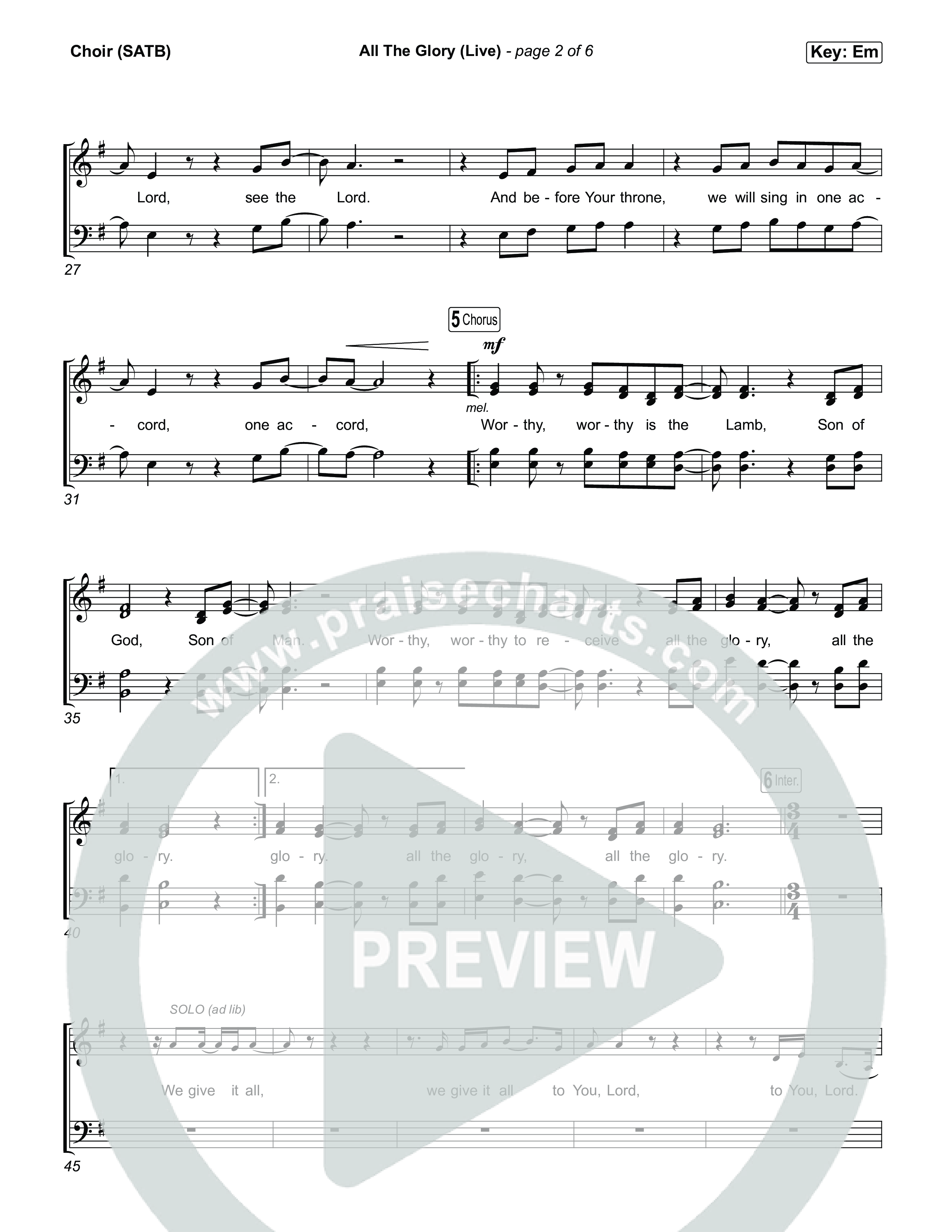 All The Glory (Live) Choir Sheet (SATB) (Bethel Music)