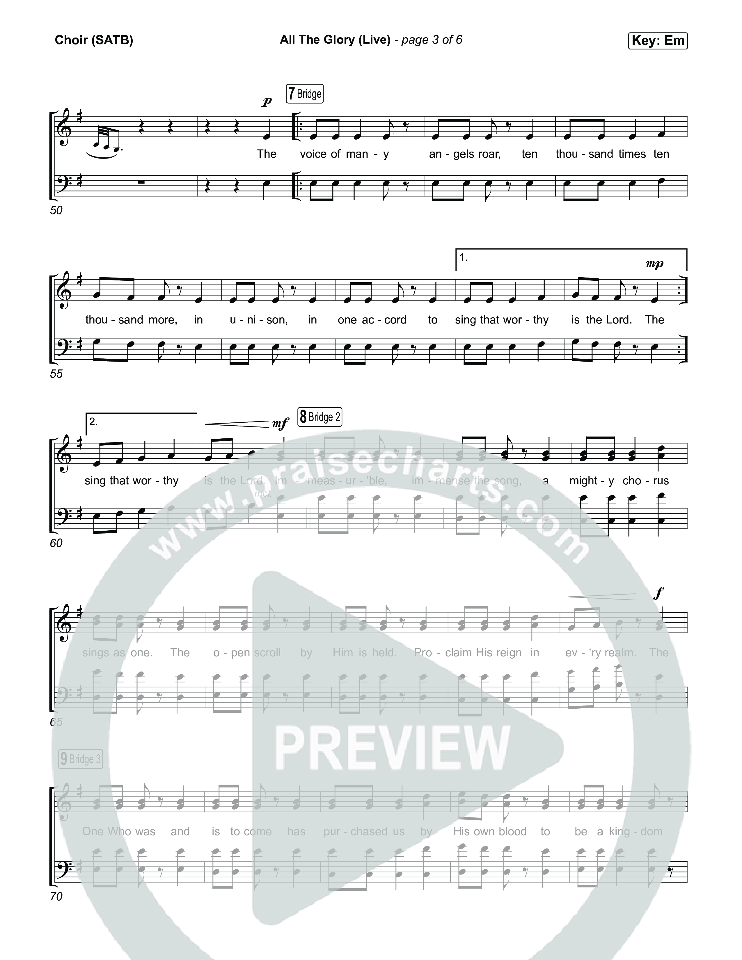 All The Glory (Live) Choir Sheet (SATB) (Bethel Music)