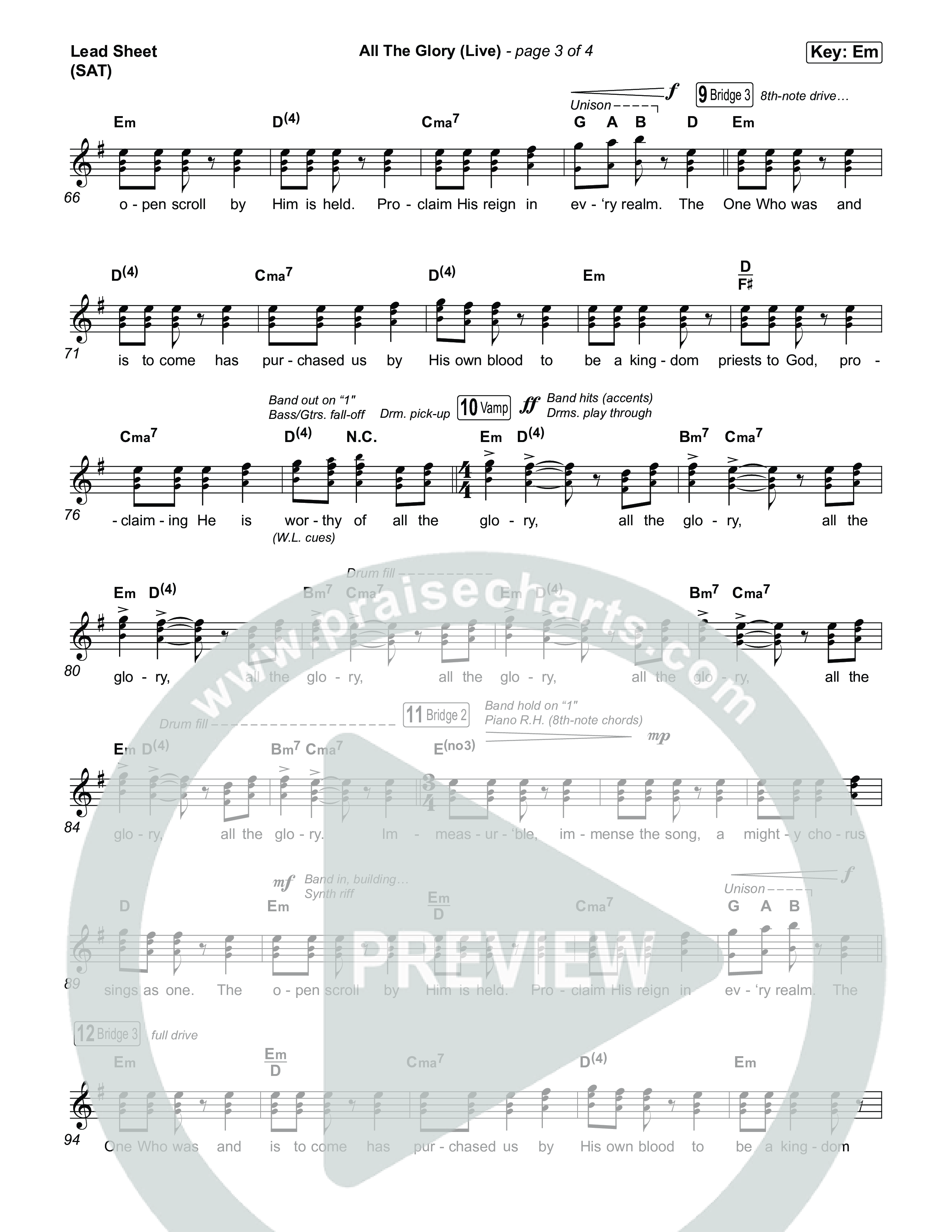 All The Glory (Live) Lead Sheet (SAT) (Bethel Music)