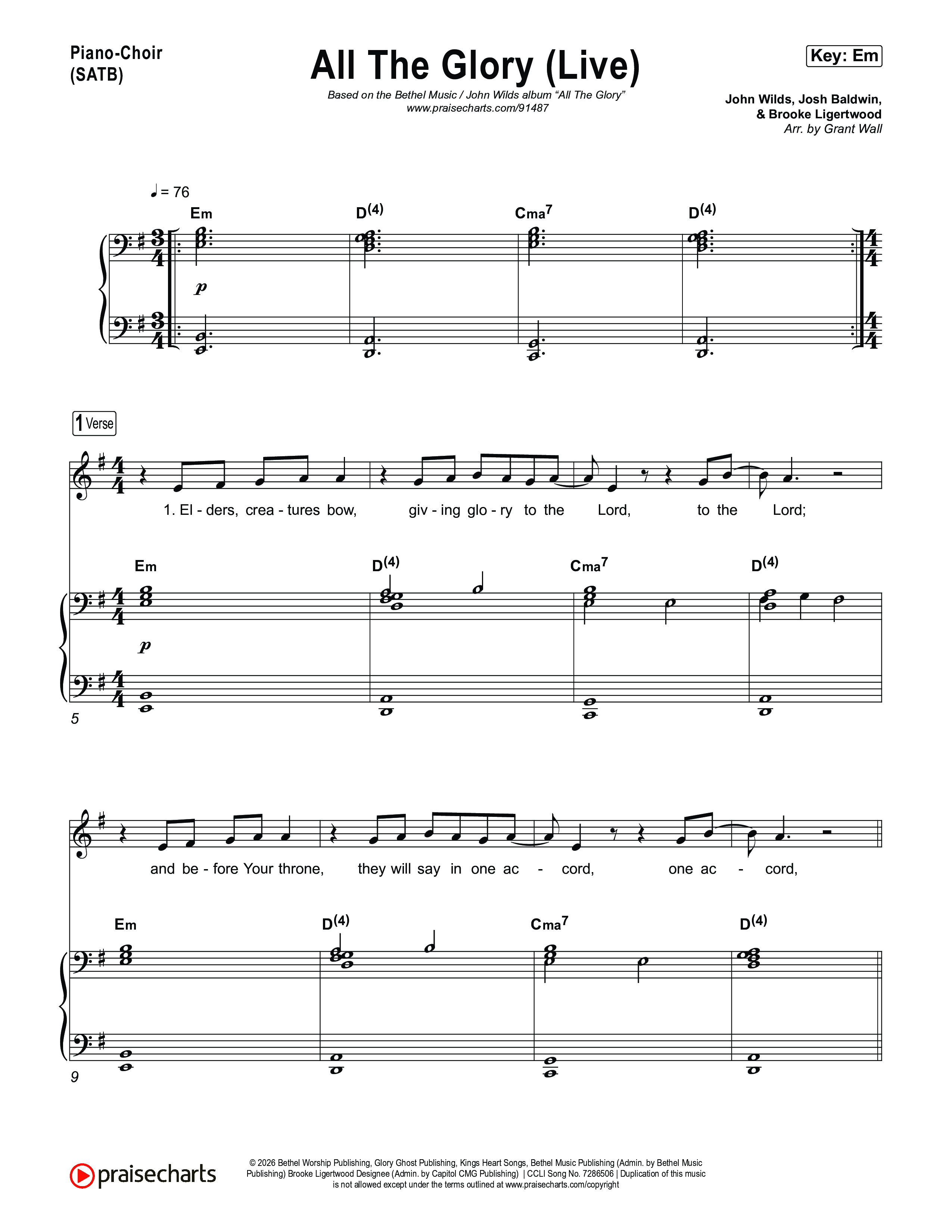 All The Glory (Live) Piano/Vocal Pack (Bethel Music)