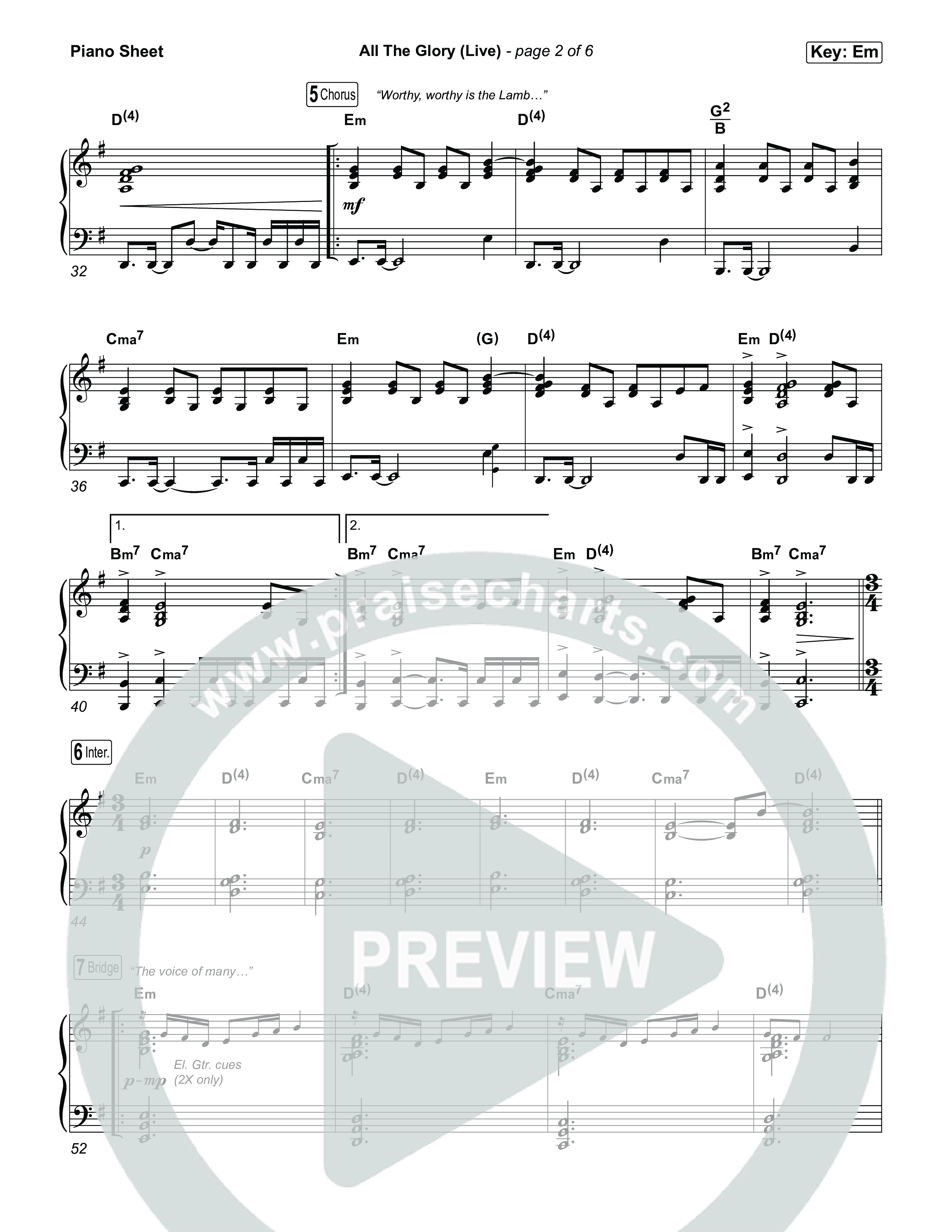 All The Glory (Live) Piano Sheet (Bethel Music)
