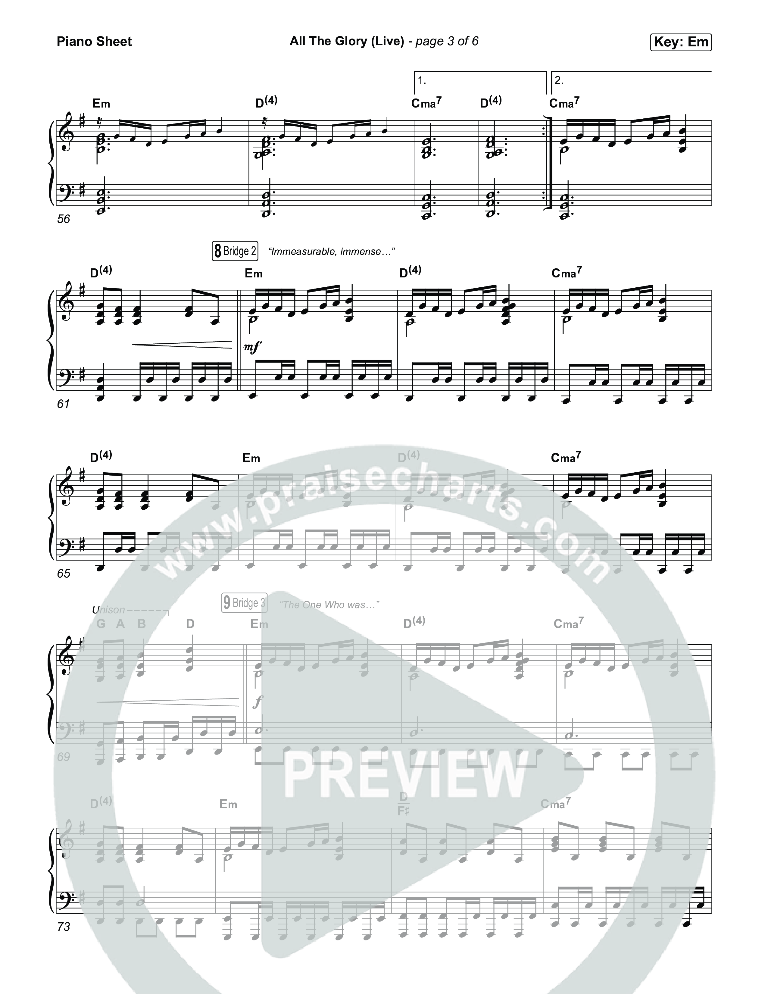 All The Glory (Live) Piano Sheet (Bethel Music)