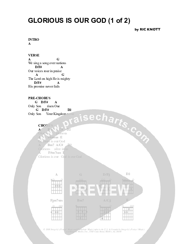 Glorious Is Our God Chord Chart (Parachute Band)