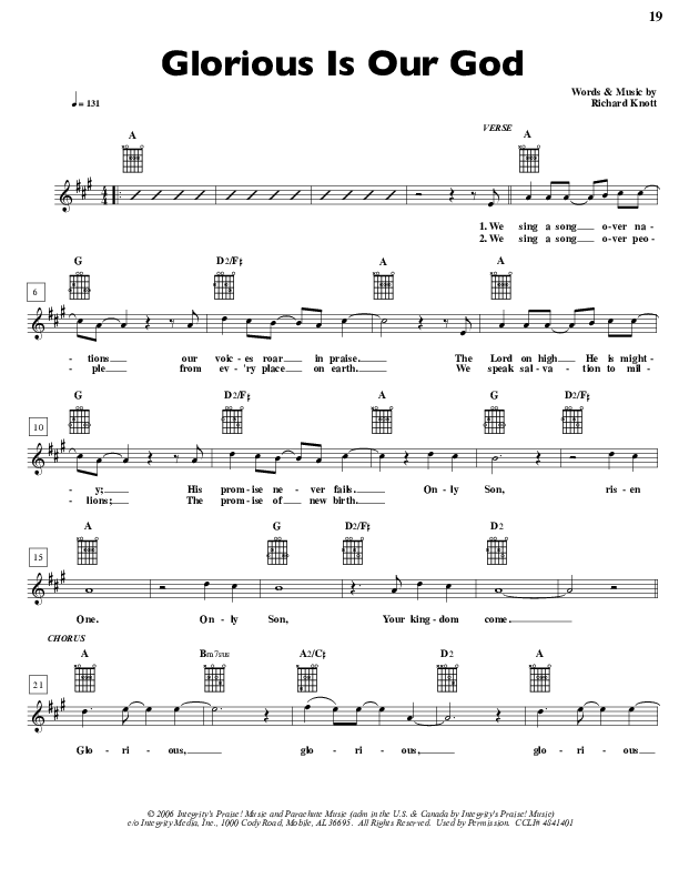 Glorious Is Our God Lead Sheet (Parachute Band)