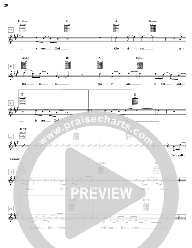 Glorious Is Our God Lead Sheet (Parachute Band)