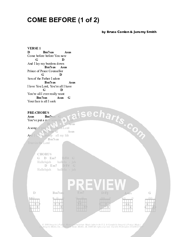 Come Before Chord Chart (Parachute Band)