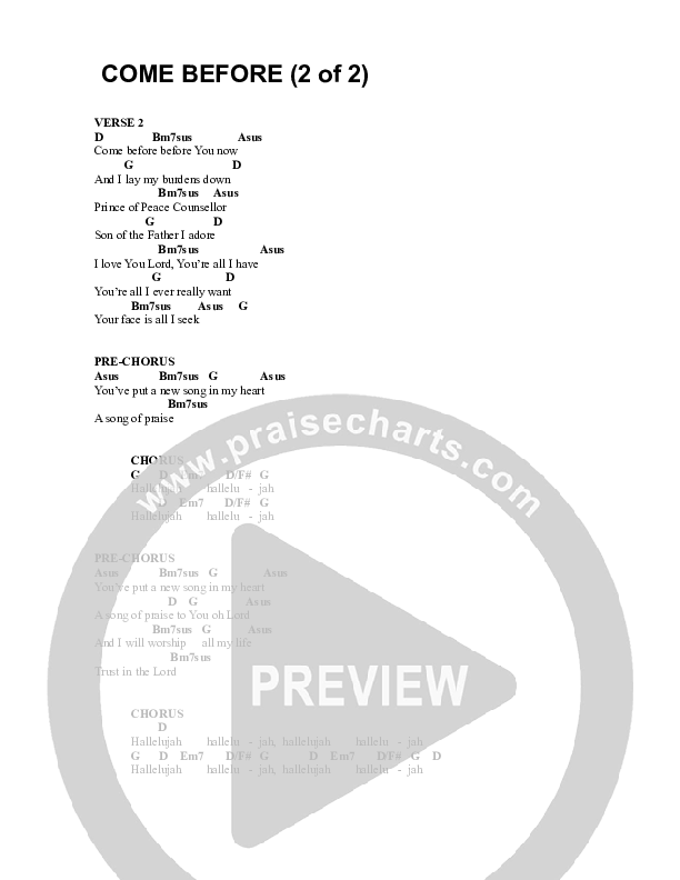 Come Before Chord Chart (Parachute Band)