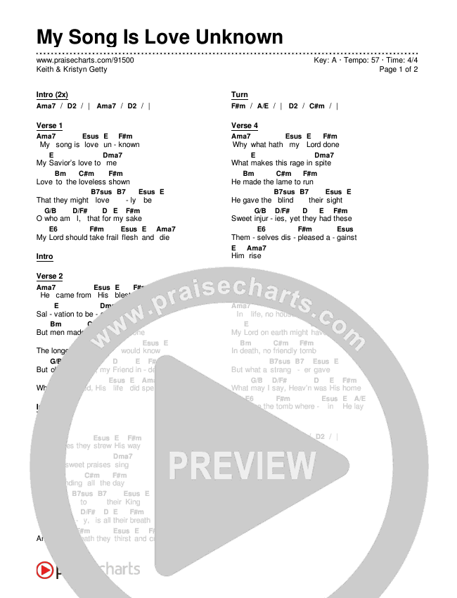 My Song Is Love Unknown Chords & Lyrics (Keith & Kristyn Getty)