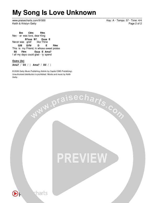 My Song Is Love Unknown Chords & Lyrics (Keith & Kristyn Getty)