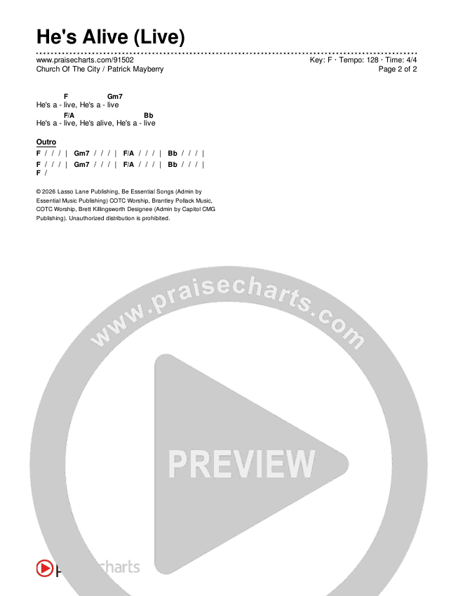 He's Alive (Live) Chords & Lyrics (Church Of The City / Patrick Mayberry)