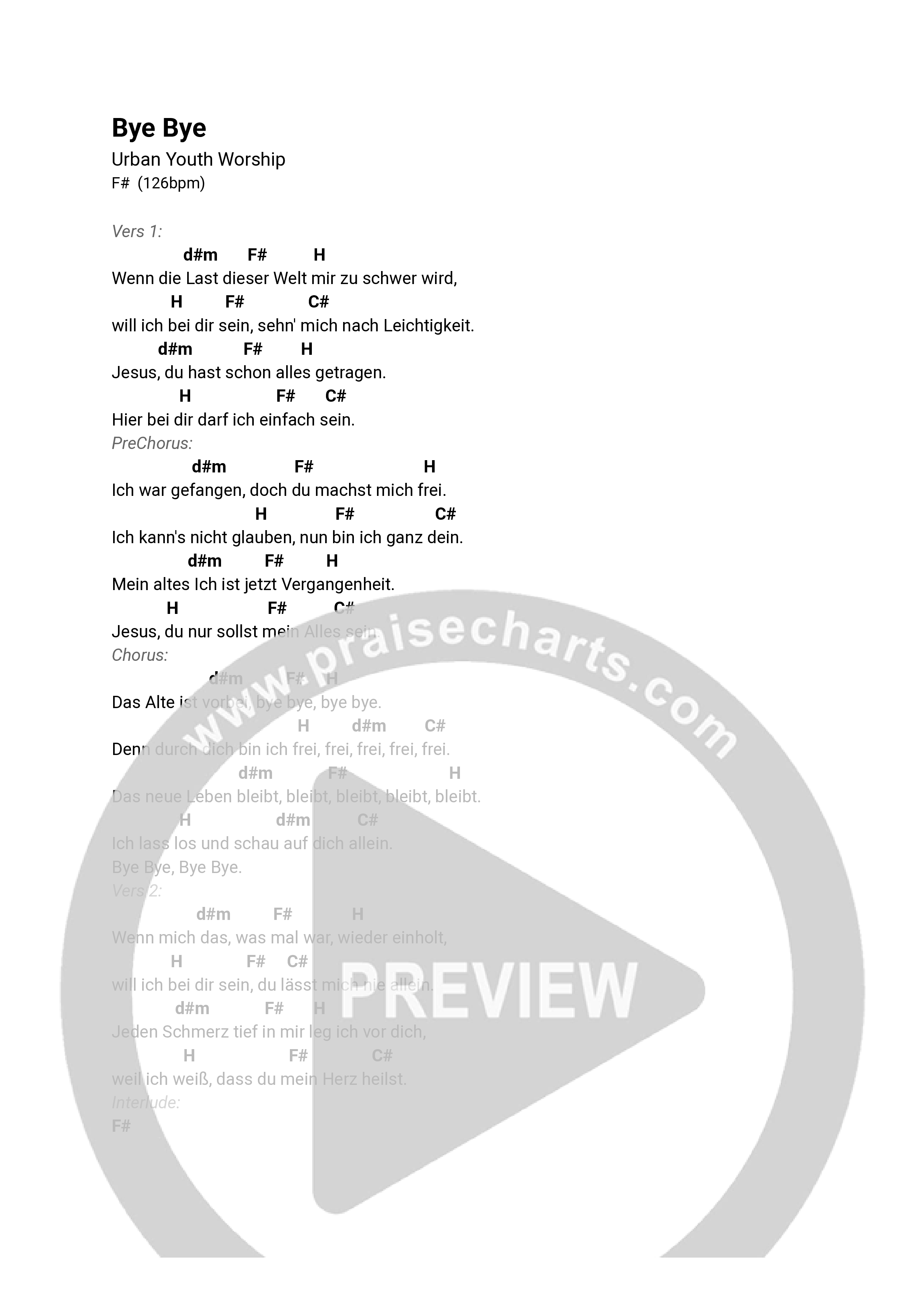 Bye Bye (Live) Chord Chart (URBAN YOUTH WORSHIP)
