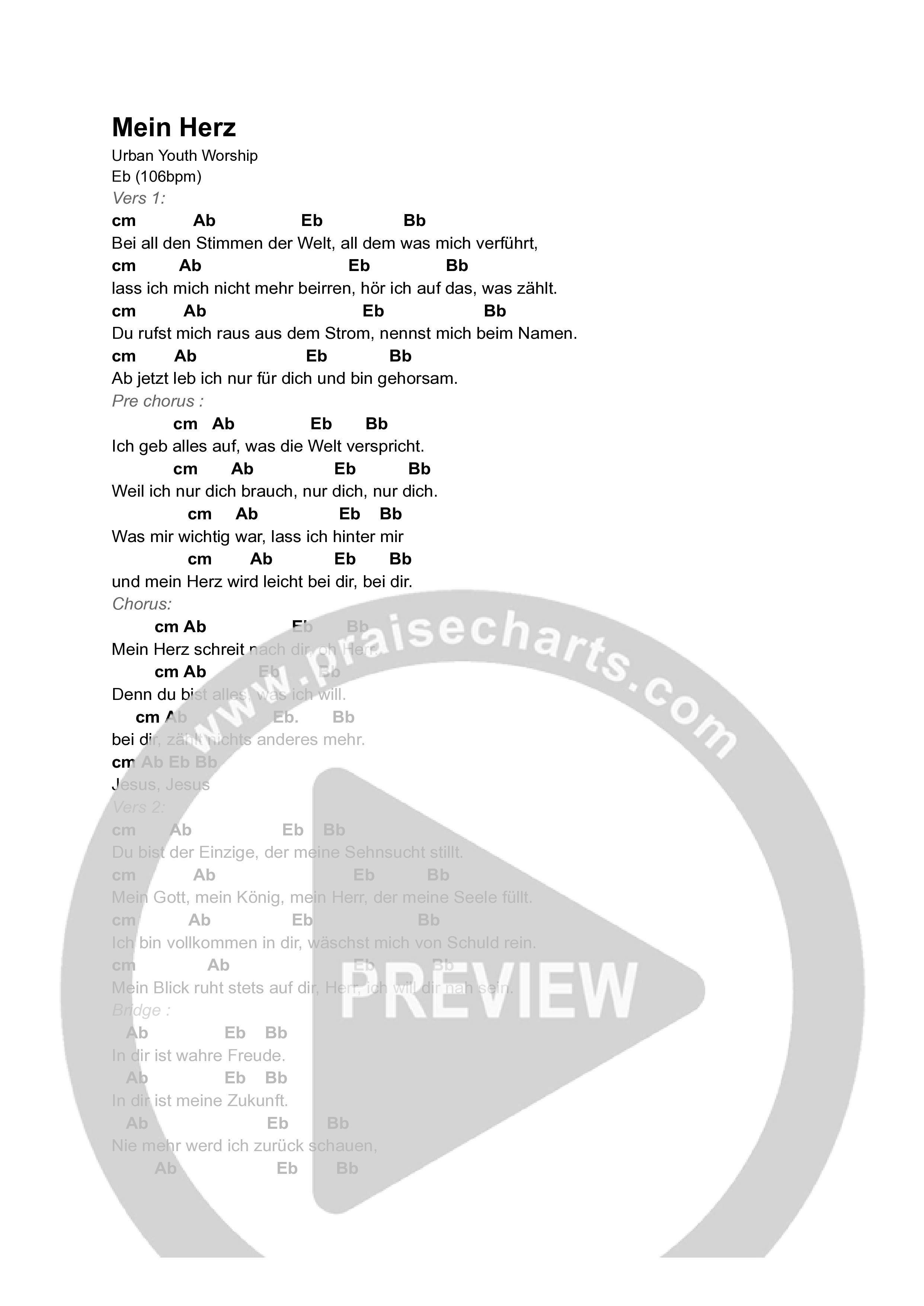 Mein Herz (Live) Chord Chart (URBAN YOUTH WORSHIP)