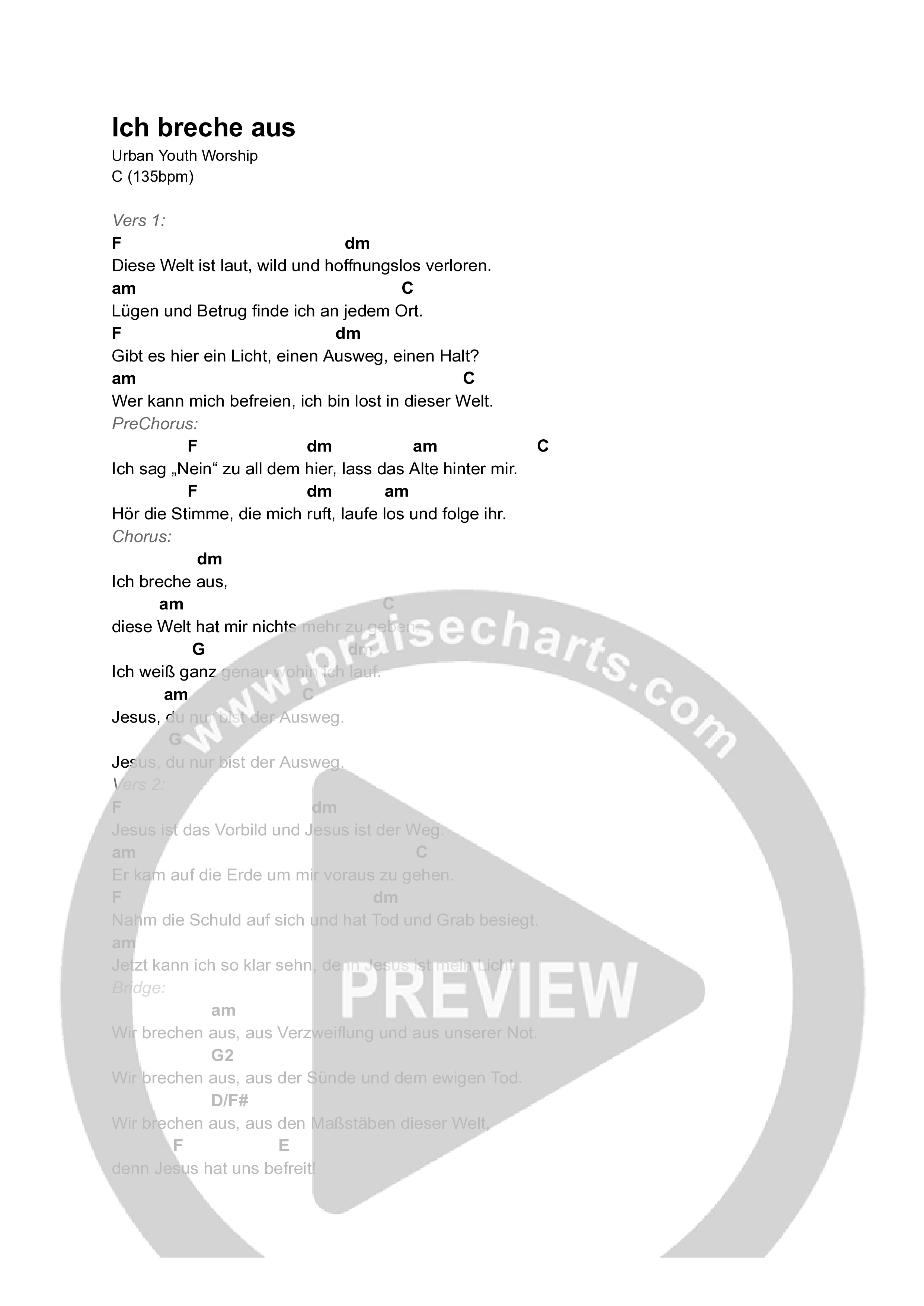 Ich breche aus (Live) Chord Chart (URBAN YOUTH WORSHIP)