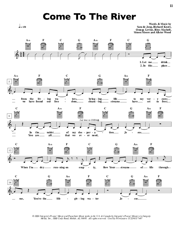 Come To The River Lead Sheet (Parachute Band)