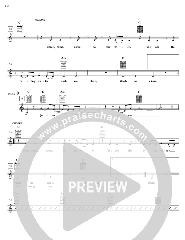 Come To The River Lead Sheet (Parachute Band)