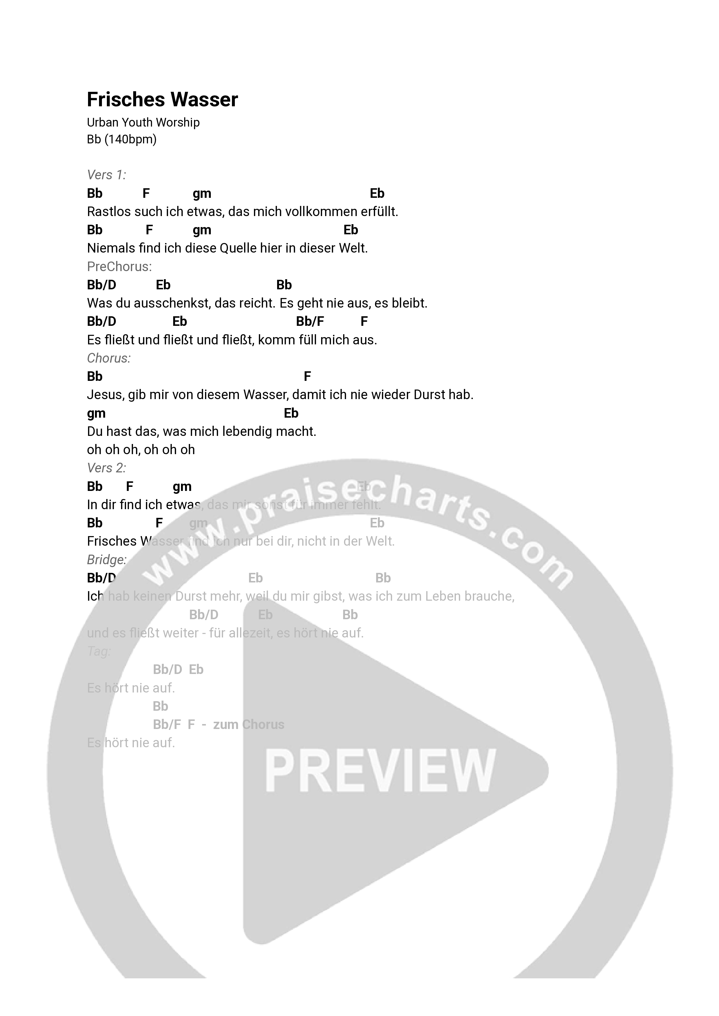 Frisches Wasser (Live) Chord Chart (URBAN YOUTH WORSHIP)