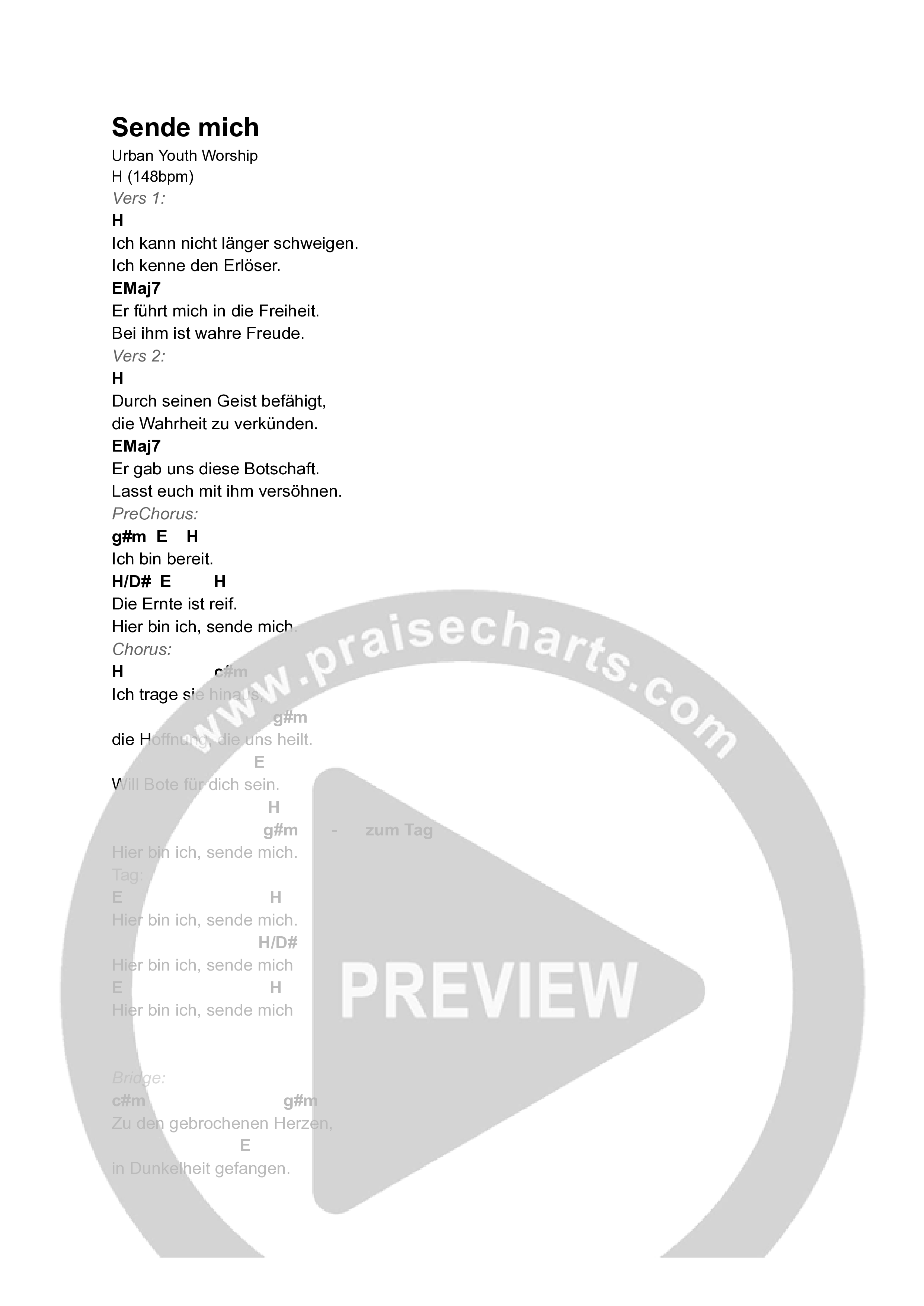 Sende mich (Live) Chord Chart (URBAN YOUTH WORSHIP)