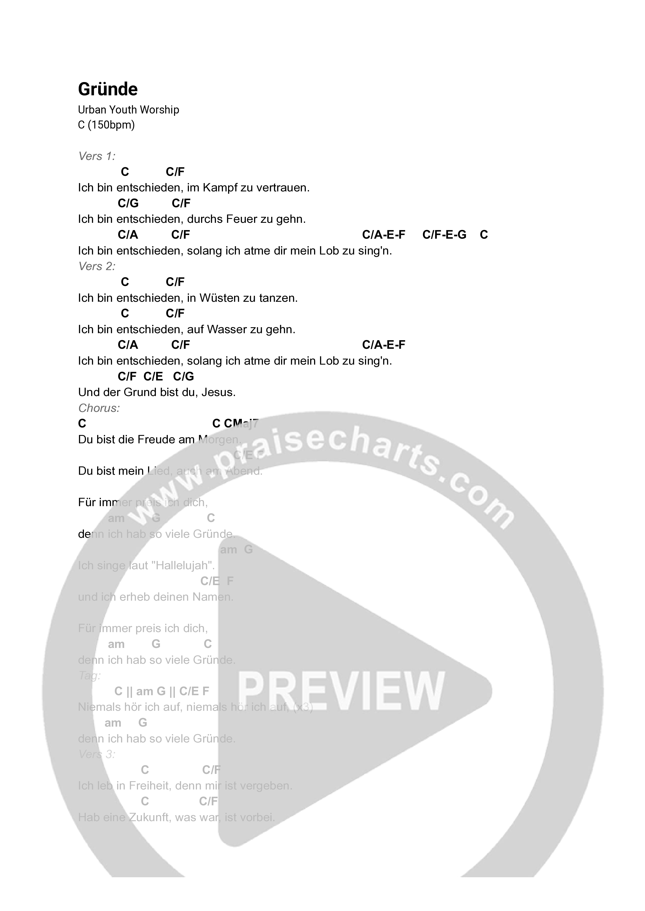 Gründe (Live) Chord Chart (URBAN YOUTH WORSHIP)