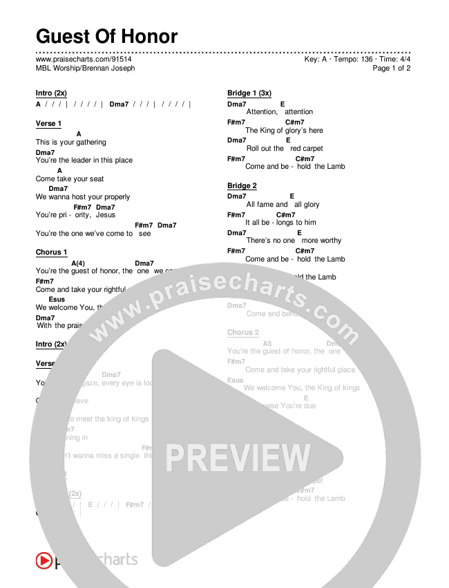 Guest Of Honor Chords & Lyrics (MBL Worship / Brennan Joseph)