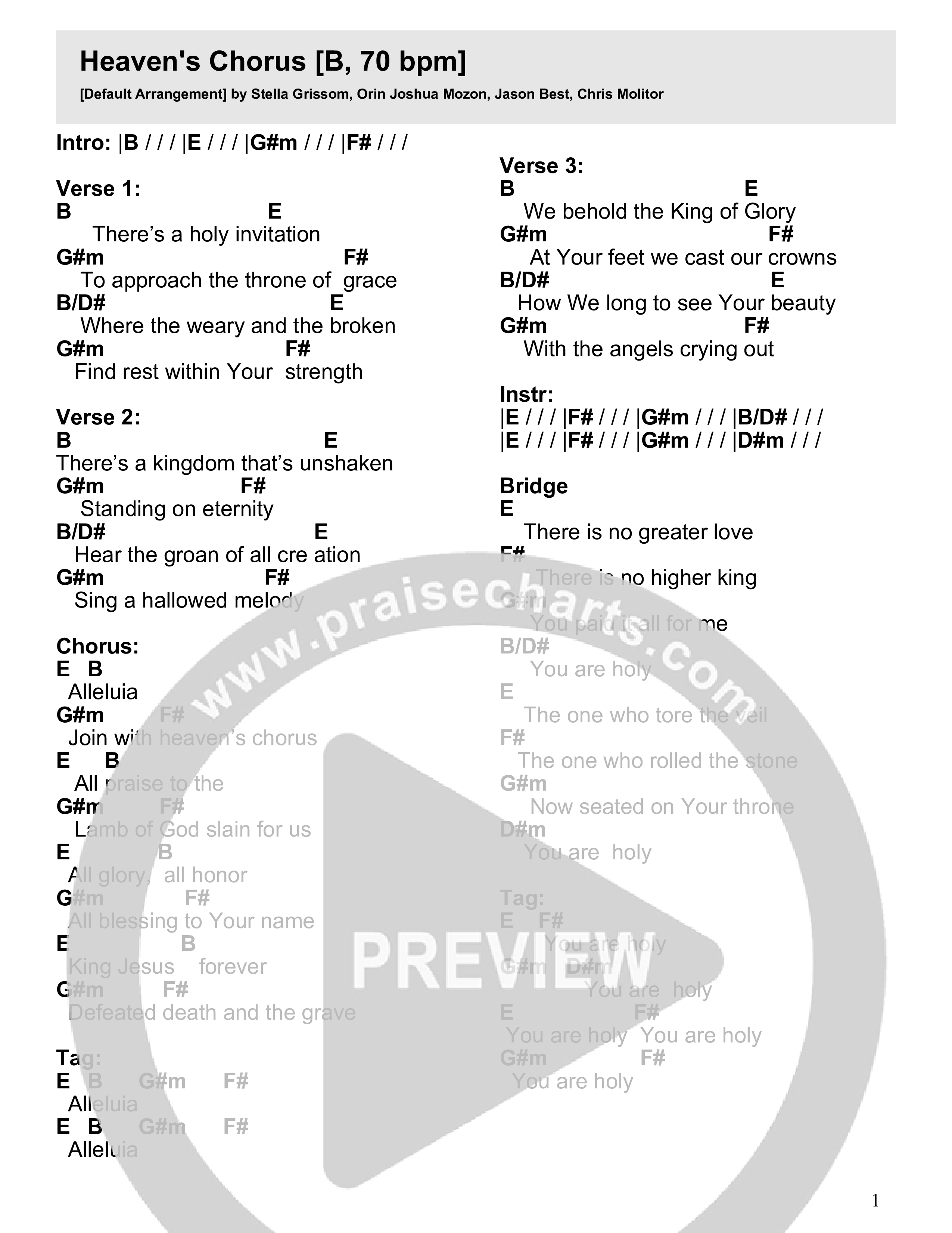 Heaven's Chorus (Live) Chord Chart (LIFEGATE Music / Jason Best)