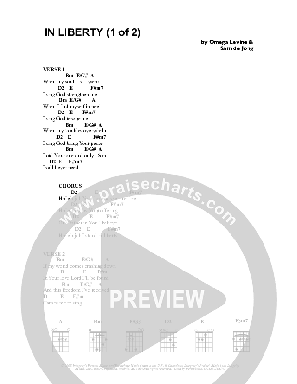 In Liberty Chord Chart (Parachute Band)