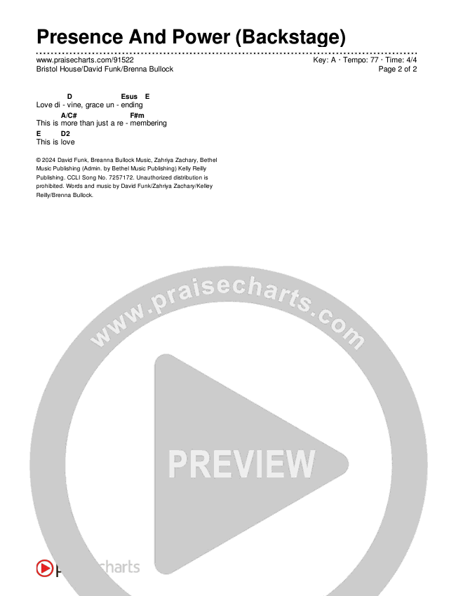 Presence And Power (Backstage) Chords & Lyrics (Bristol House / David Funk / Brenna Bullock)