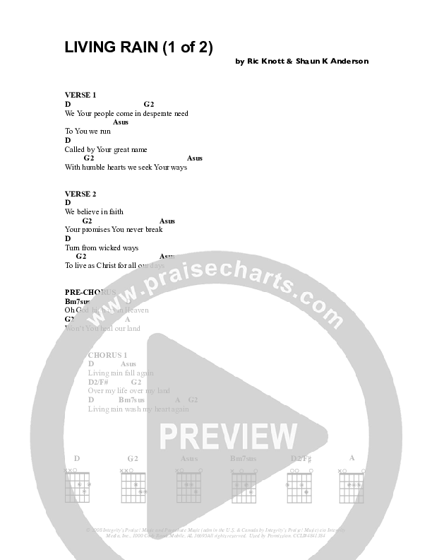 Living Rain Chord Chart (Parachute Band)