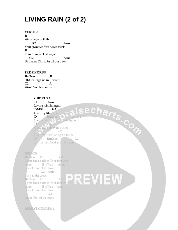 Living Rain Chord Chart (Parachute Band)