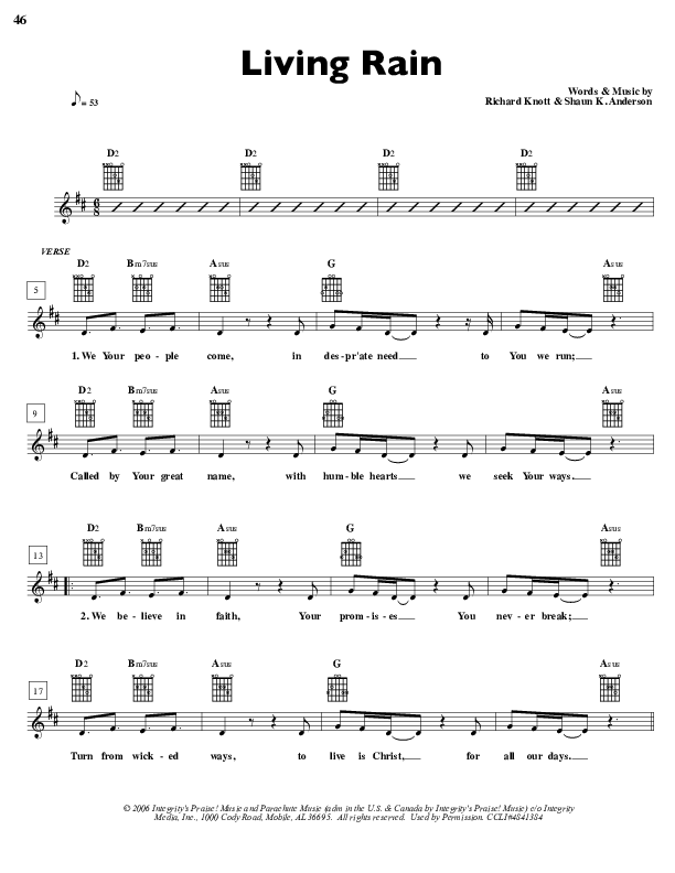 Living Rain Lead Sheet (Parachute Band)