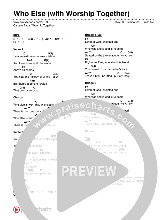 Who Else (with Worship Together) Chords & Lyrics (Canaan Baca / Worship Together)