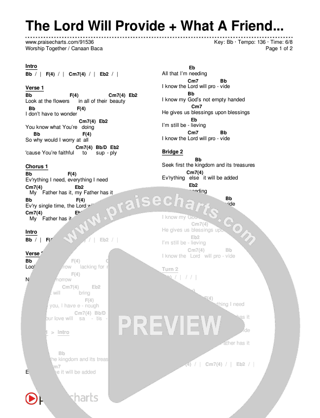 The Lord Will Provide + What A Friend We Have In Jesus (with Worship Together) Chords & Lyrics (Canaan Baca / Worship Together)