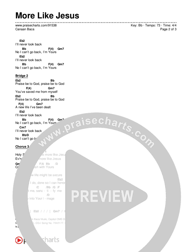 More Like Jesus Chords & Lyrics (Canaan Baca)