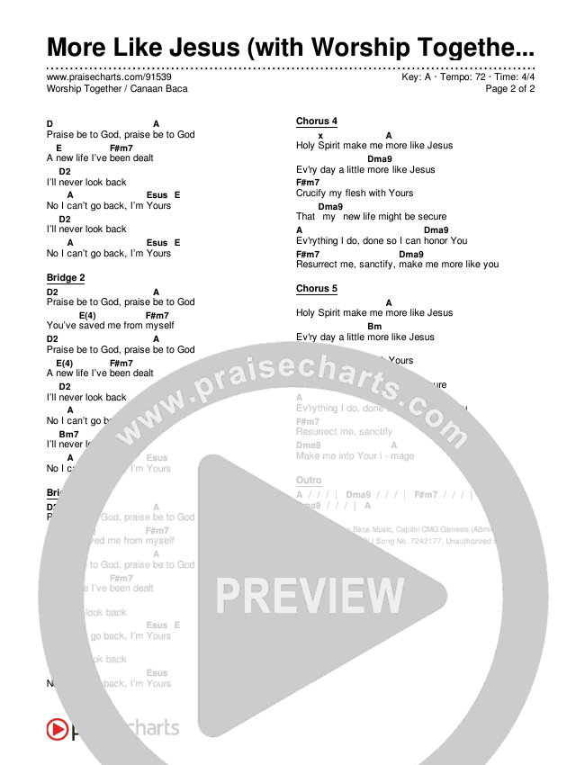 More Like Jesus (with Worship Together) Chords & Lyrics (Canaan Baca / Worship Together)