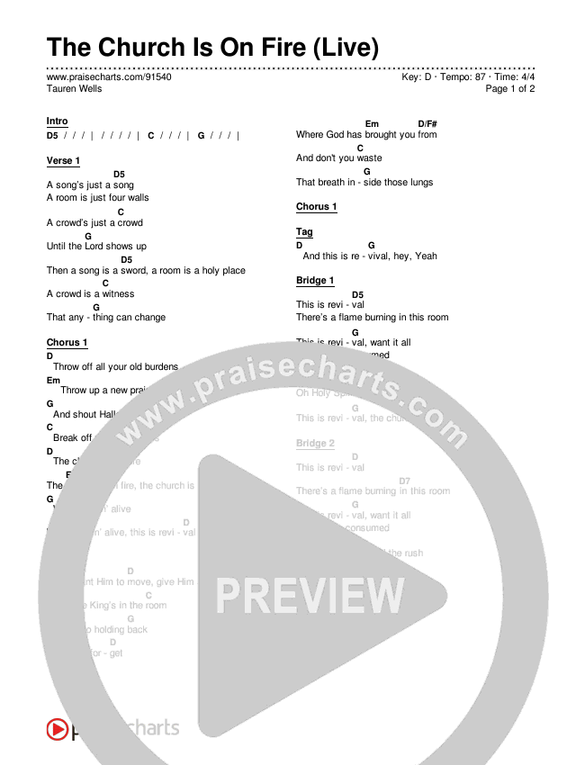The Church Is On Fire (Live) Chords & Lyrics (Tauren Wells)