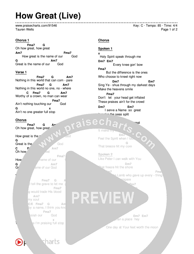 How Great (Live) Chords & Lyrics (Tauren Wells)