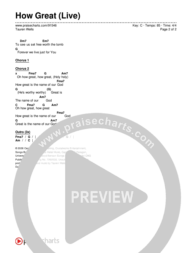 How Great (Live) Chords & Lyrics (Tauren Wells)