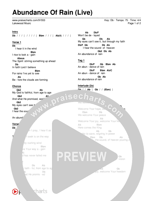Abundance Of Rain (Live) Chords & Lyrics (Lakewood Music)