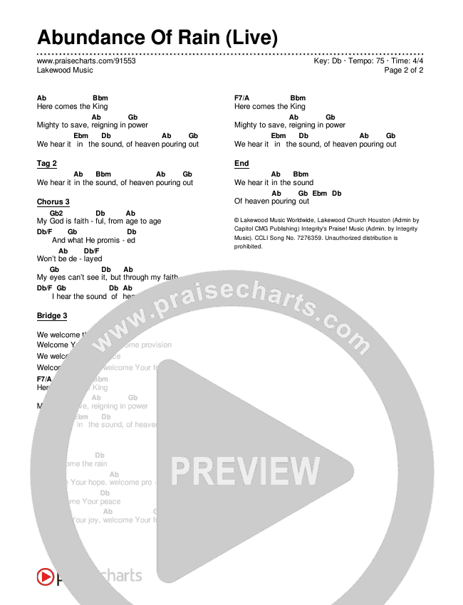 Abundance Of Rain (Live) Chords & Lyrics (Lakewood Music)