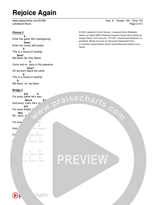 Rejoice Again Chords & Lyrics (Lakewood Music)