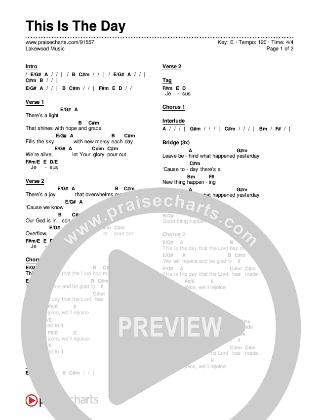 This Is The Day Chords & Lyrics (Lakewood Music)