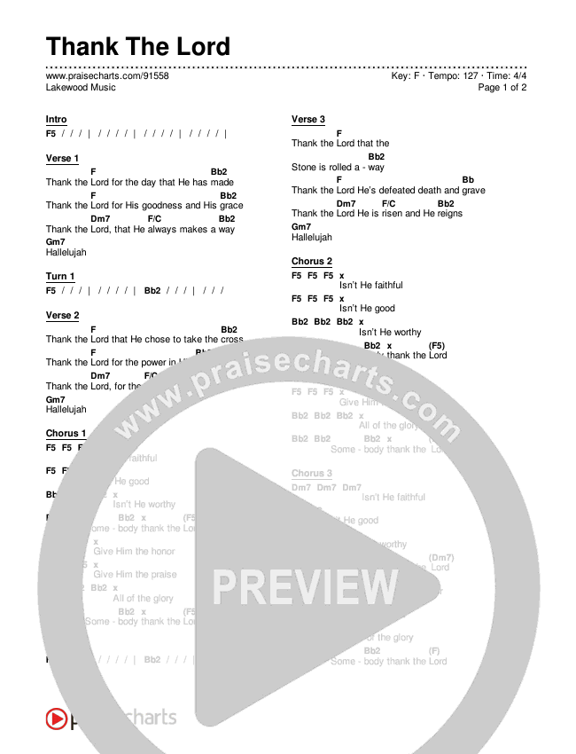 Thank The Lord Chords & Lyrics (Lakewood Music)