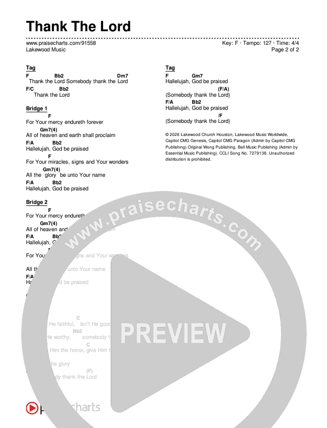 Thank The Lord Chords & Lyrics (Lakewood Music)