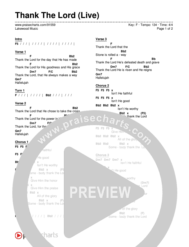 Thank The Lord (Live) Chords & Lyrics (Lakewood Music)