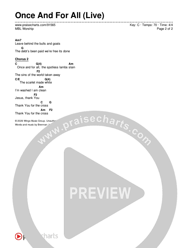 Once And For All (Live) Chords & Lyrics (MBL Worship)